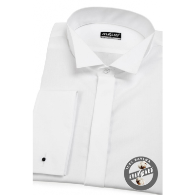 Gładka biała koszula smokingowa SLIM na spinki do mankietów