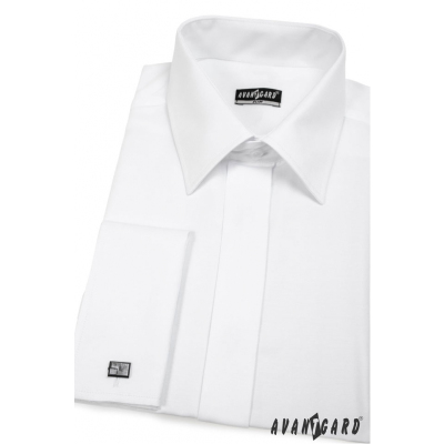 Koszula męska SLIM zakryta klapa Biała gładka