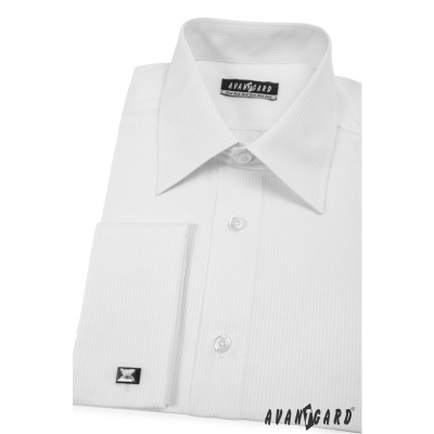 Koszula CLASSIC na spinki do mankietów, biała z delikatnym paskiem