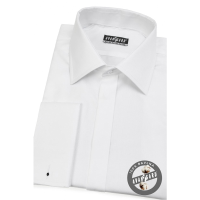 Biała koszula męska z ukośnymi paskami na spinki do mankietów