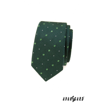 Wąski krawat w zielone wzory