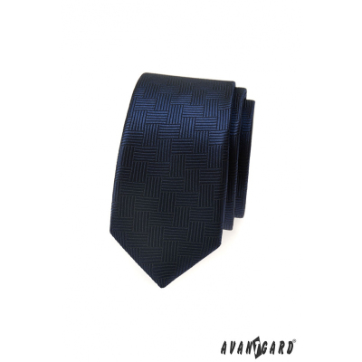 Ciemnoniebieski wąski krawat o przerywanej strukturze