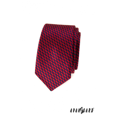 Wąski krawat czerwono-niebieskie prostokąty