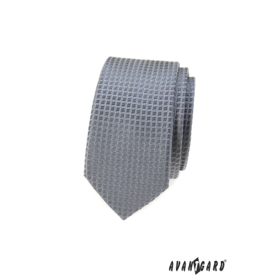 Szary wąski krawat w kratę