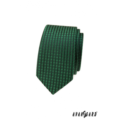 Zielony wąski krawat w kratkę 3D