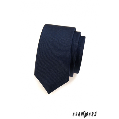Gładki niebieski wąski krawat męski