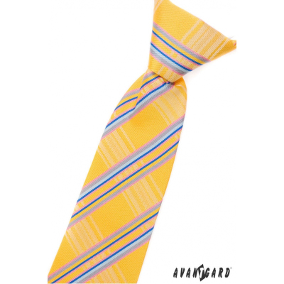 Żółty krawat dla chłopca w niebieskie paski