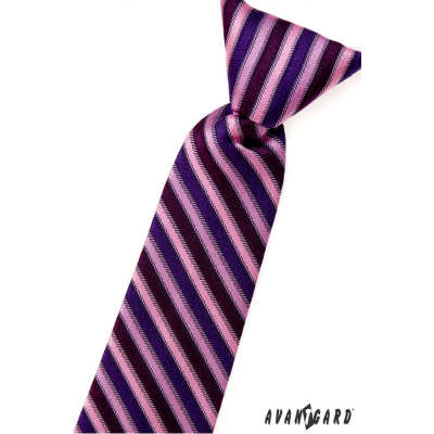 Krawat chłopięcy w różowe niebiesko-fioletowe paski