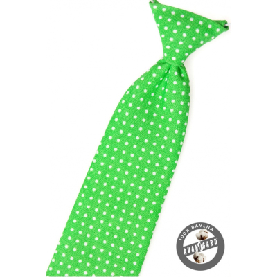 Krawat chłopięcy, zielony w białe kropki