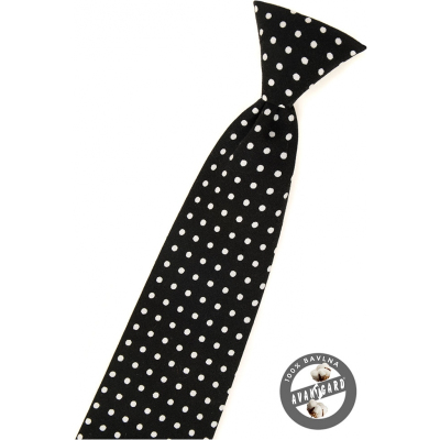Czarny krawat chłopięcy z białą kropką