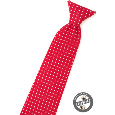 Czerwony krawat chłopięcy z białą kropką