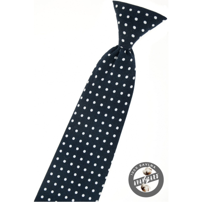Granatowy krawat chłopięcy z białą kropką