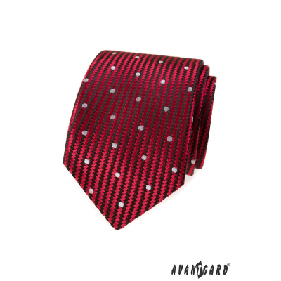 Czerwony krawat z dużymi białymi kropkami