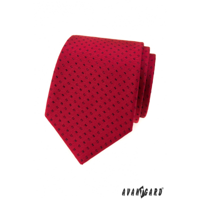Czerwony krawat małe czarne prostokąty