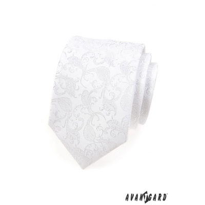 Świąteczny biały krawat z wzorem