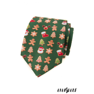 Zielony krawat ze świątecznym motywem