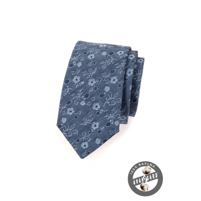 Niebieski bawełniany krawat w kwiaty