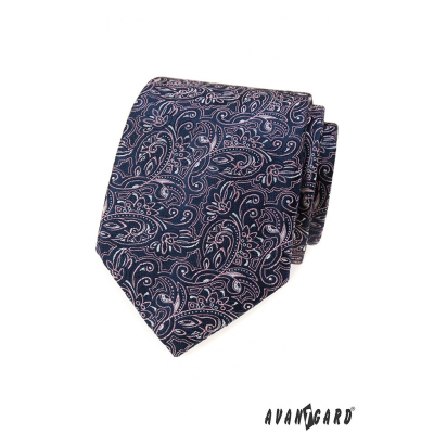 Granatowy krawat z różowym wzorem paisley