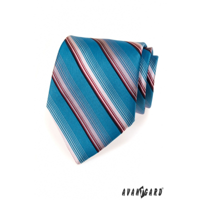 Niebieski krawat w paski w kolorze różowym
