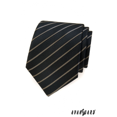 Czarny krawat z brązowym paskiem