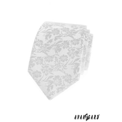 Biały krawat w kwiatowy wzór