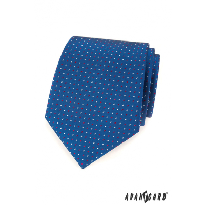 Niebieski krawat czerwono-białe kropki