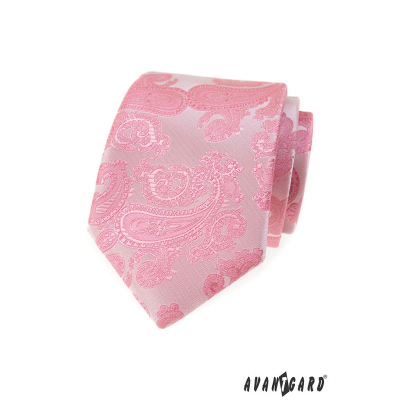 Różowy krawat męski z wzorem Paisley