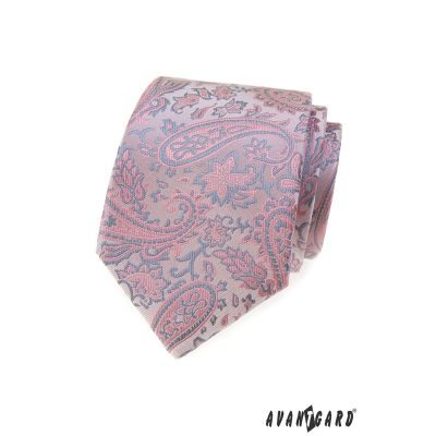 Pudrowy różowo-szary krawat Paisley