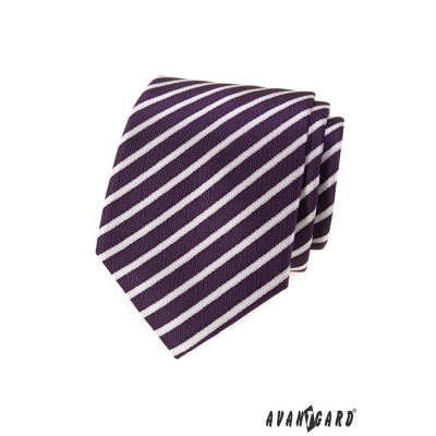 Fioletowy krawat męski w paski