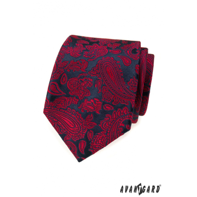 Granatowy krawat w czerwony wzór paisley