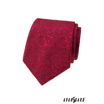 Krawat męski z motywami paisley w kolorze bordowym