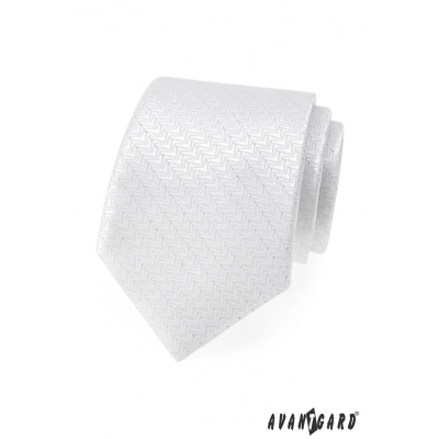 Świąteczny biały krawat ze srebrną nitką