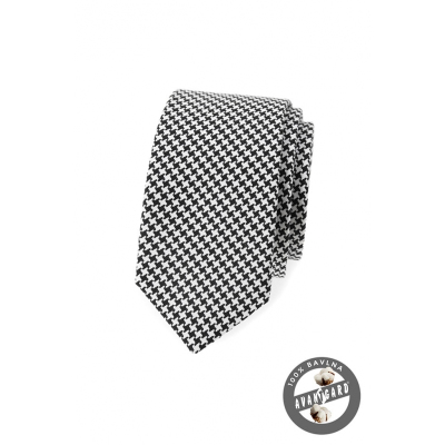 Czarno-biały wąski krawat z bawełny