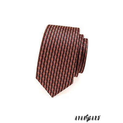 Wąski krawat w odcieniach brązu i czerwieni