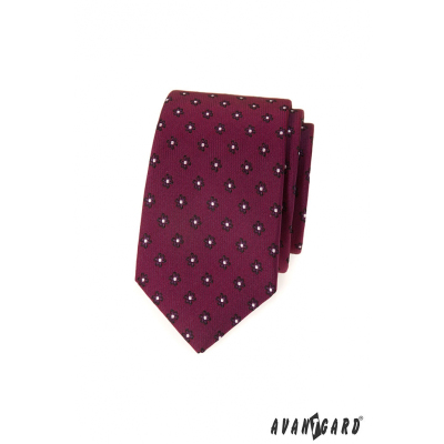 Wąski krawat ze wzorem w kolorze bordowym