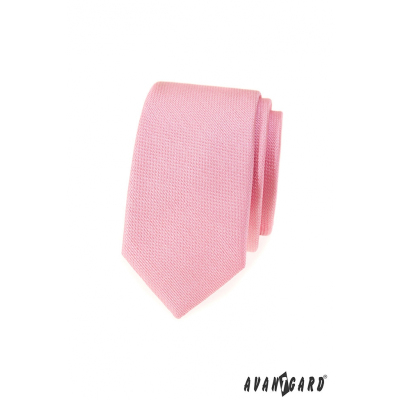 Wąski krawat w różową fakturę