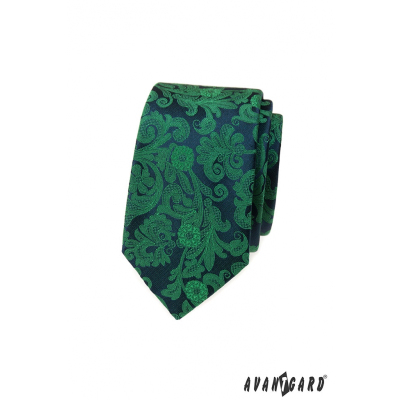Wąski krawat w zielony wzór