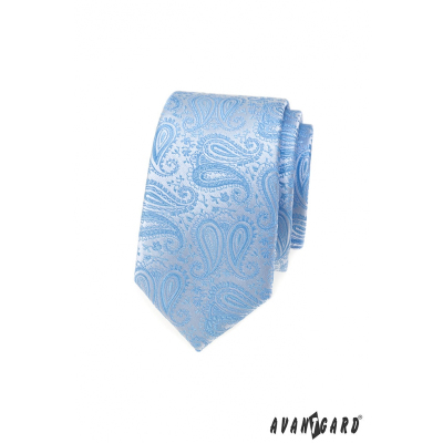 Wąski krawat w jasnoniebieski wzór paisley