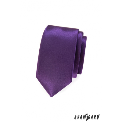 Gładki fioletowy wąski krawat