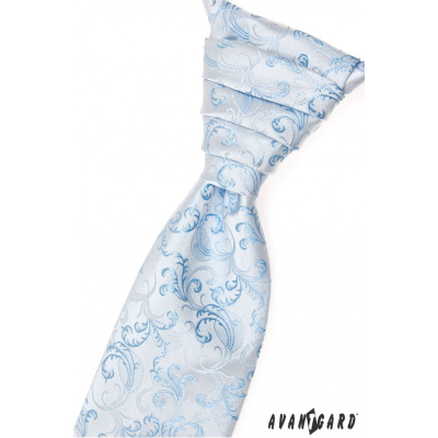 Krawat ślubny niebiesko-biały wzór