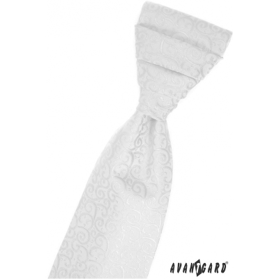 Biały krawat ślubny z wzorem