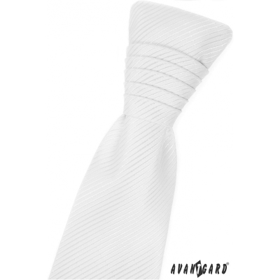 Biały angielski krawat w błyszczące paski
