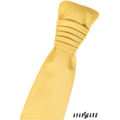 Żółty matowy krawat ślubny z poszetką