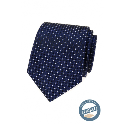 Niebieski jedwabny krawat z białym wzorem