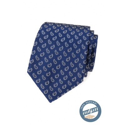 Niebieski jedwabny krawat z małym wzorem paisley