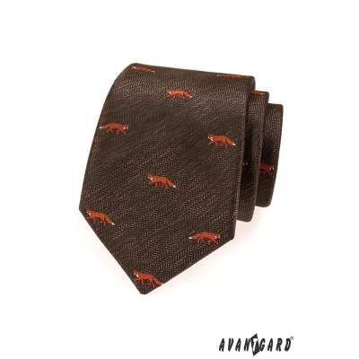 Brązowy krawat z motywem lisa