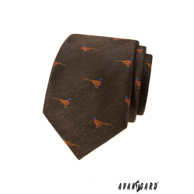 Brązowy krawat w bażantowy wzór