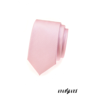 Różowy wąski krawat o drobnej strukturze