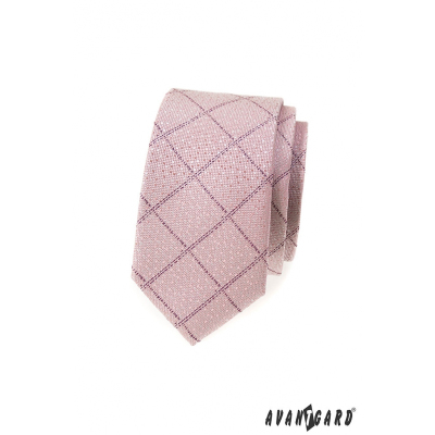 Wąski krawat różowy pudrowy wzór