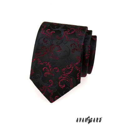 Krawat z czarno-czerwonymi motywami